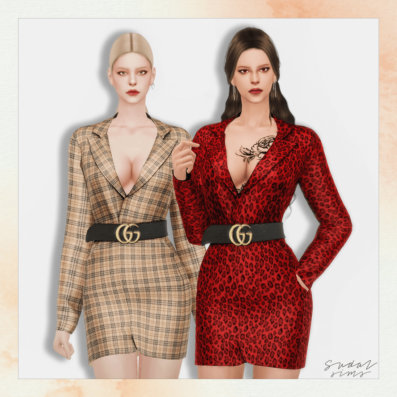 Sims 4 Gucci belted jacket dress - The Sims Book