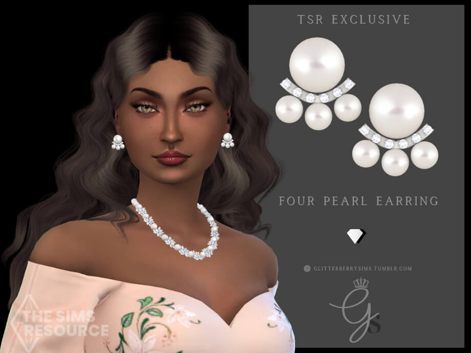 Sims 4 Four Pearl Earrings by Glitterberryfly at TSR | The Sims Book