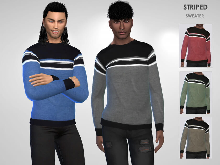 Sims 4 Striped Sweater by Puresim at TSR | The Sims Book