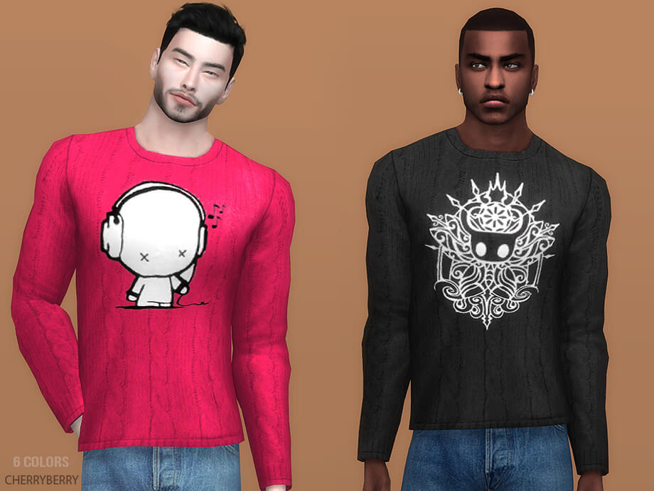 Sims 4 Cory – Graphic Sweater by CherryBerrySim | The Sims Book