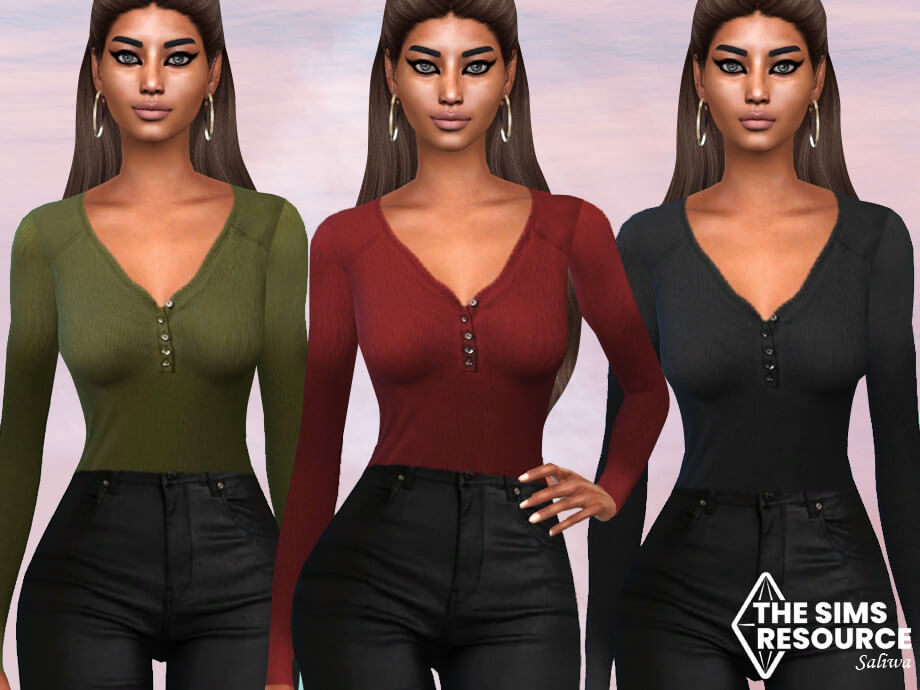 Sims 4 Front Button Long Sleeve Tops by Saliwa at TSR | The Sims Book