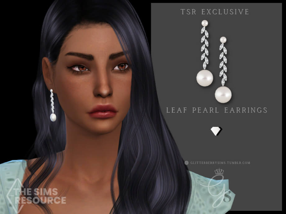 Sims 4 Leaf Pearl Earrings by Glitterberryfly at TSR | The Sims Book