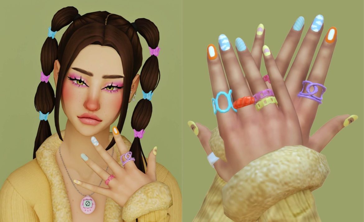 The Sims 4 Short Mismatched Nails