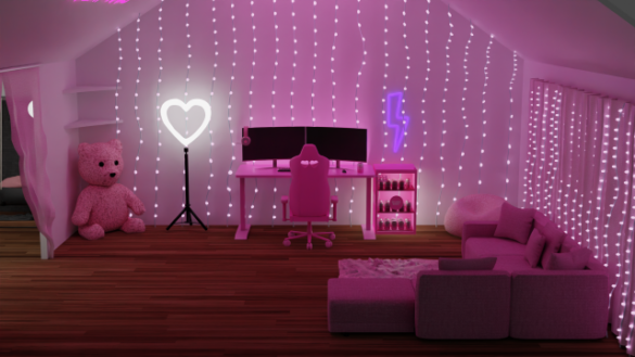 pink gamer office bedroom blender scene