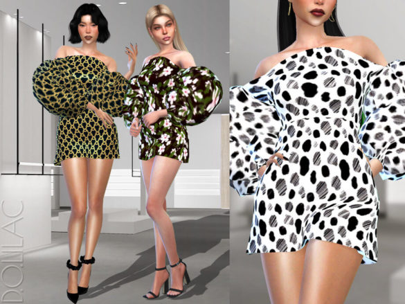 The Sims 4 Bubble Sleeve Print Mini Dress DO340 by D.O.Lilac