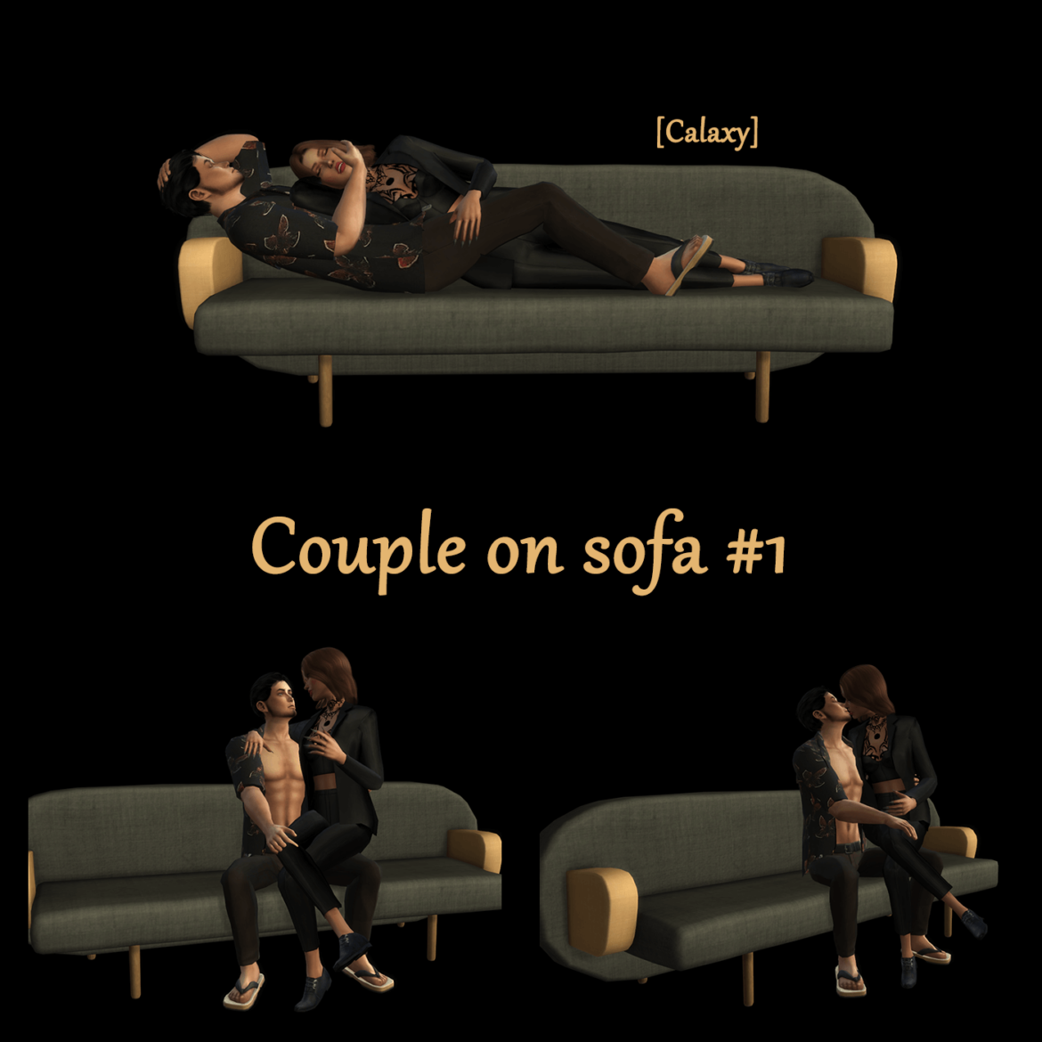 The Sims 4 calaxy couple on sofa 1 3 poses