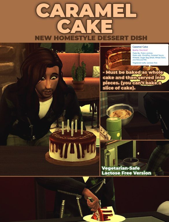 The Sims 4 Caramel Cake – New Custom Recipe by RobinKLocksley at Mod The Sims 4