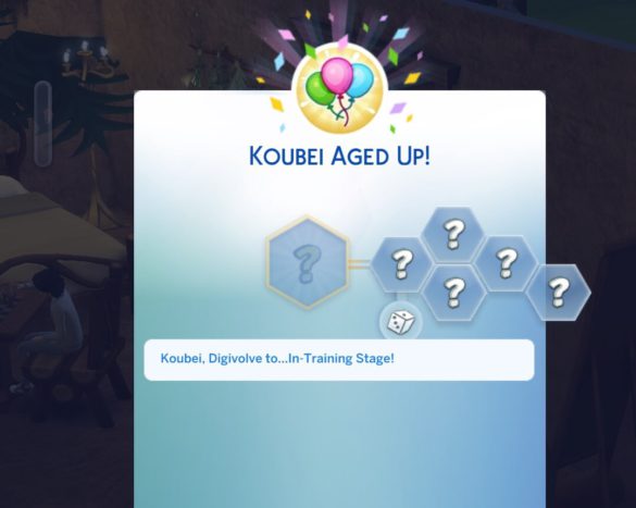 The Sims 4 Let our Sims Digivolve! (Age-Up Text Override) by Bravemeow at Mod The Sims 4