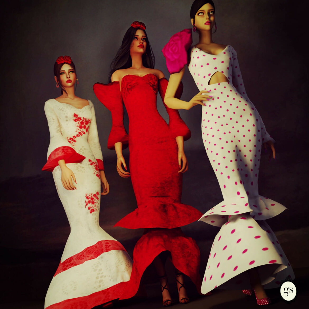 three beautiful flamenco dresses