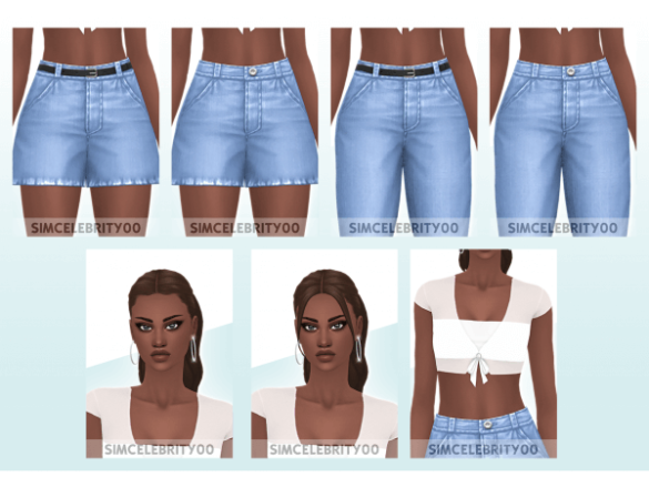 90s Set Belted Shorts Set | The Sims Book