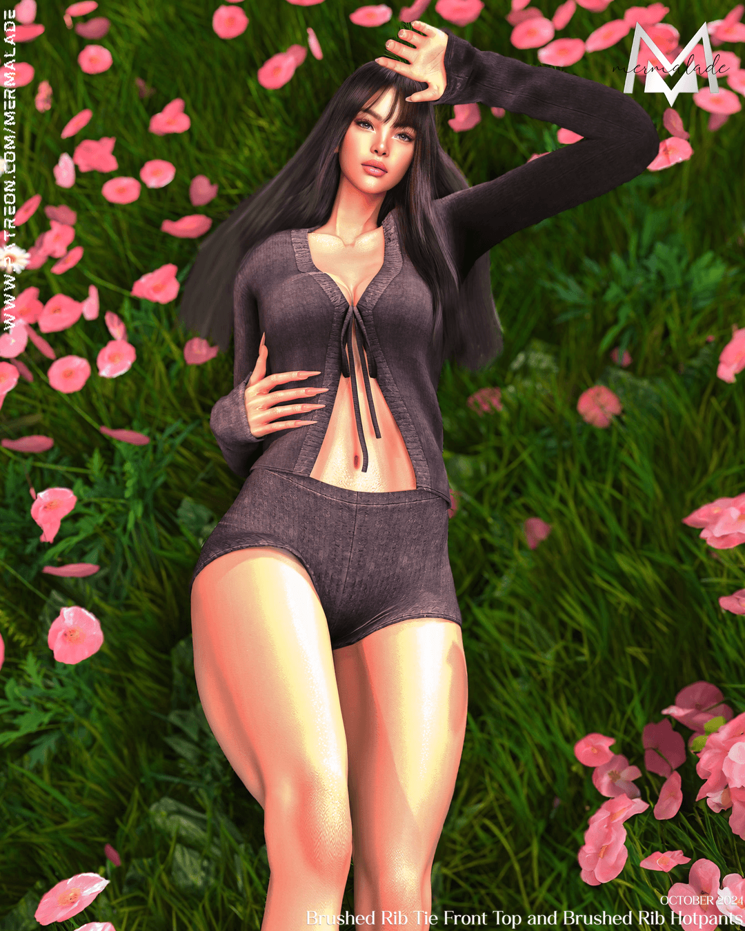 Brushed Rib Tie Front Top and Brushed Rib Hotpants